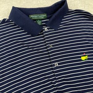 Masters Collection Navy Blue‎ White Striped Pima Cotton Golf Polo Shirt Mens L